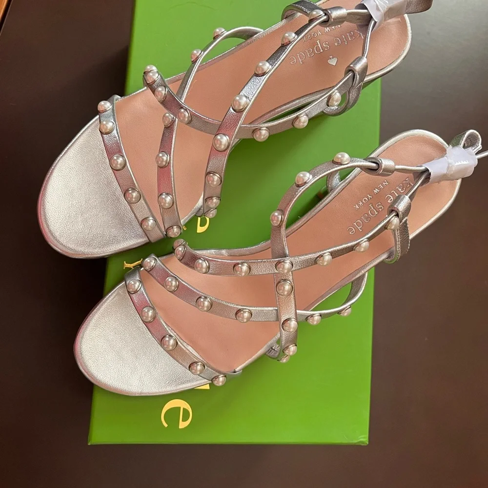 Kate Spade “Wynne” Silver Block Sandals